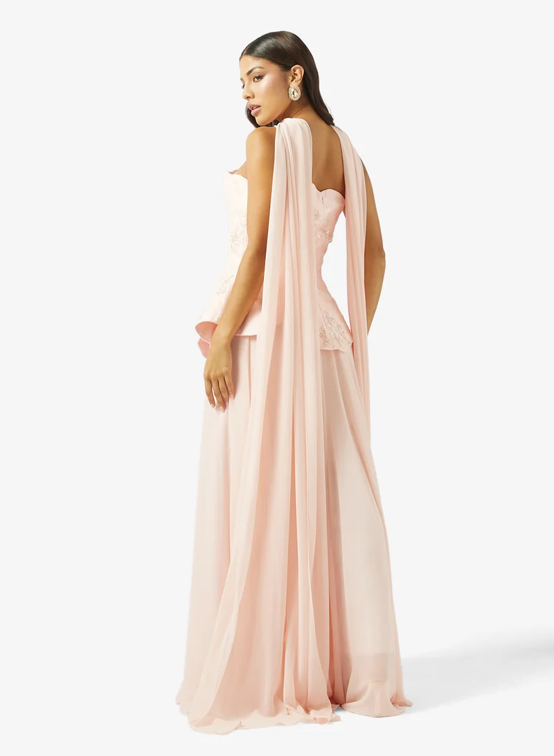 Threadz by Ajooni Embroidered Peplum Maxi Dress